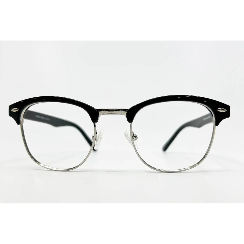 EyeBuyDirect Eyeglass Frames Unisex Black Silver Browline Coexist 49-21-142 C1